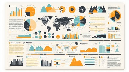 Infographic Chart Presentation Template with World Map and Data Visualization