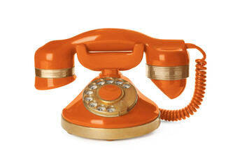 Elegant vintage orange telephone isolated on white
