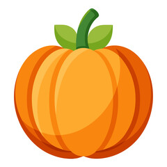 A vibrant pumpkin with a green stem and leaves on a white background
