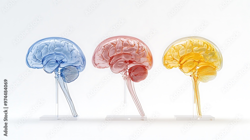 Poster a set of 3d glass brain models captures the complexity of the human brain in an anatomical and scien