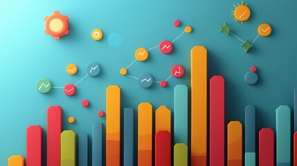 Obraz premium Colorful 3D Bar Chart Growth Success Business Data Statistics Strategy