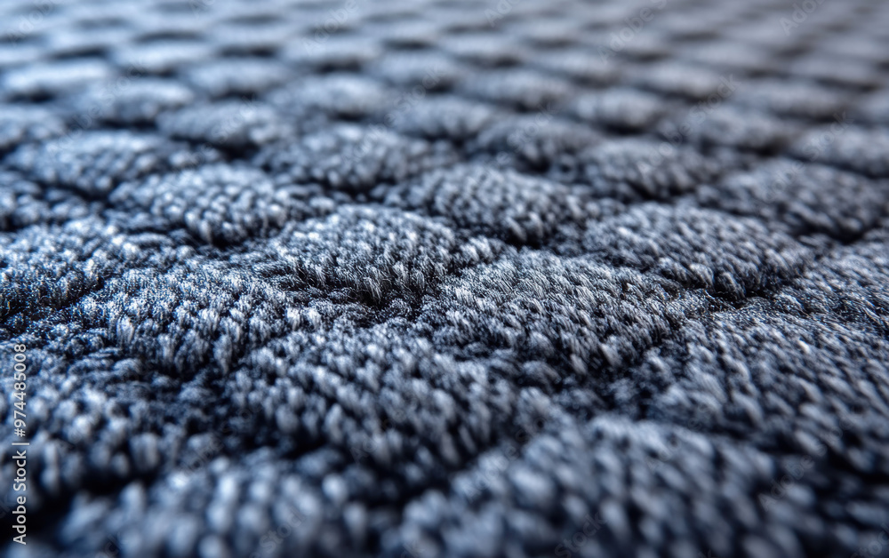 Poster close-up textured surface of a blue knitted fabric, showcasing intricate pattern and soft material f