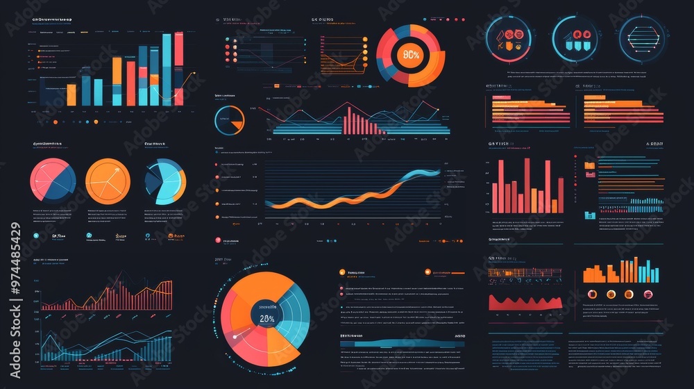 Poster futuristic business data visualization charts graphs with infographics