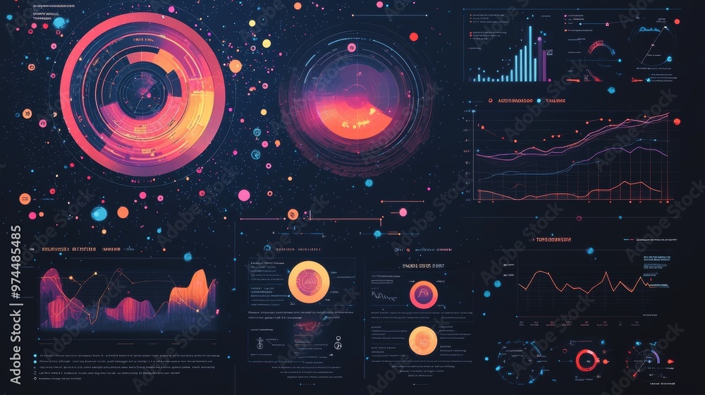 Aufkleber futuristic tech interface with data visualization charts and graphs