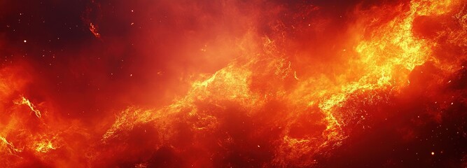 Naklejka premium Vivid bursts of vibrant flames swirling against a dark starry background in a cosmic display of fire and energy