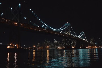 Skyline of San Francisco at night, Oakland Bay Bridge