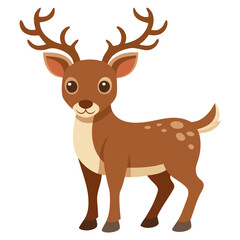 A colorful cartoon deer with antlers stands on a white background