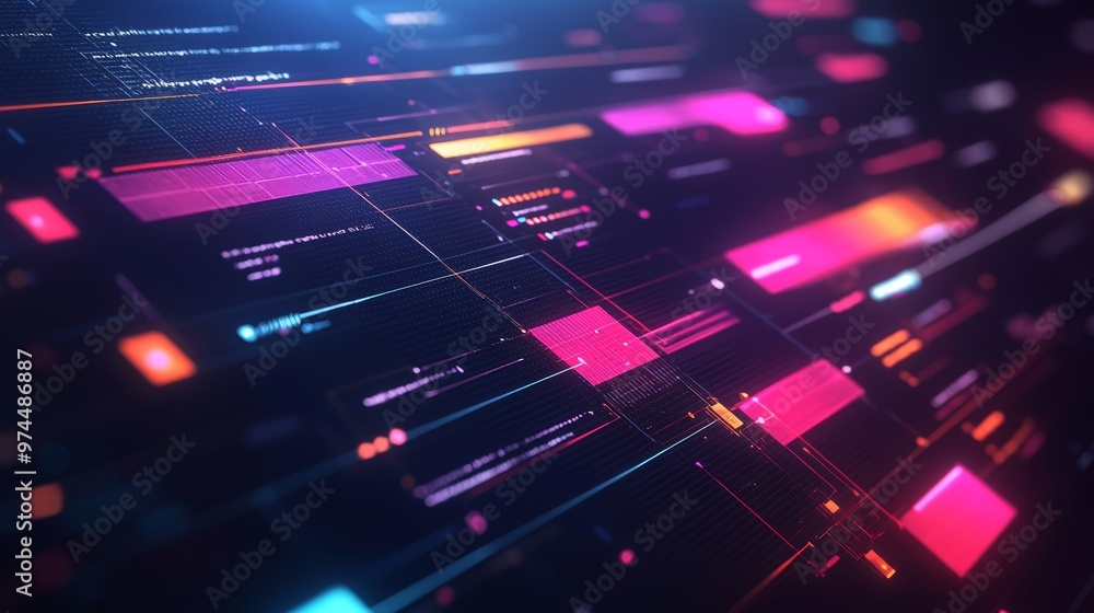 Poster abstract digital interface with glowing lines and shapes