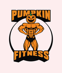 Halloween pumpkin illustration vector logo for gym and fitness tshirt design