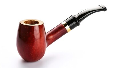 retro wooden apple style tobacco pipe comprises a chamber (the bowl) for the tobacco from which a thin hollow stem (shank) emerges, ending in a mouthpiece isolated on white background with copy space