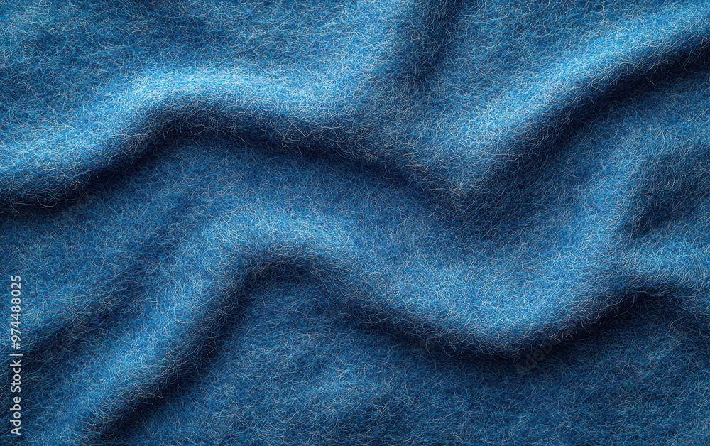 Poster close-up of a textured blue fabric with intricate patterns, showcasing detailed threads and soft fol