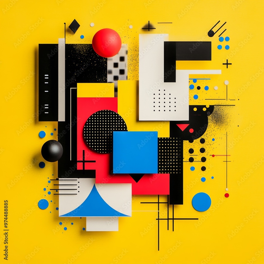 Aufkleber abstract geometric shapes and patterns on yellow background