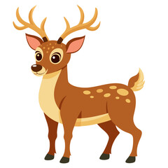 A cartoon deer with antlers stands on a white background