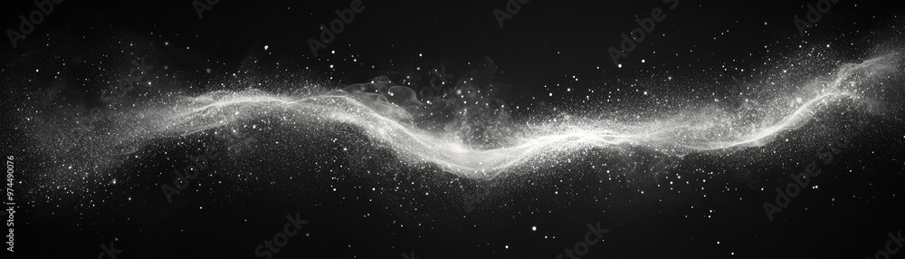 Poster abstract white particles and smoke swirl on black background creating an ethereal and mystical atmos