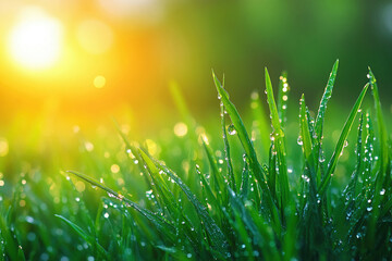 Fresh spring grass with morning dew