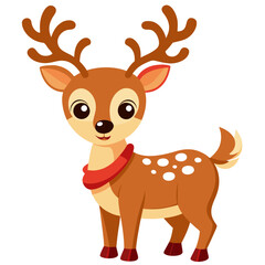 A cute cartoon reindeer wears a bright red scarf around its neck
