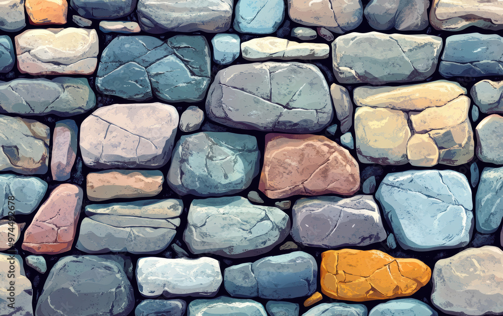 Aufkleber colorful stone wall texture with various sizes and shapes of rocks, providing a vibrant and rustic b