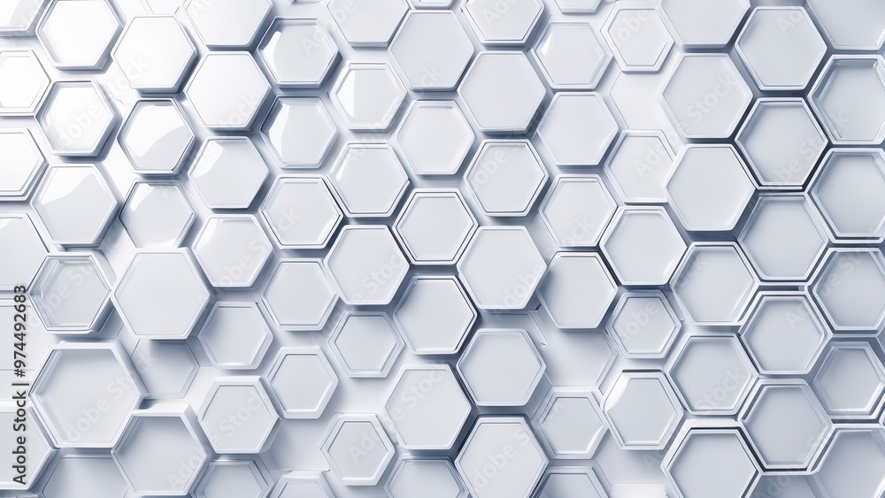 Poster a pattern of interconnected hexagons in a sleek, modern design, emphasizing structure and symmetry.