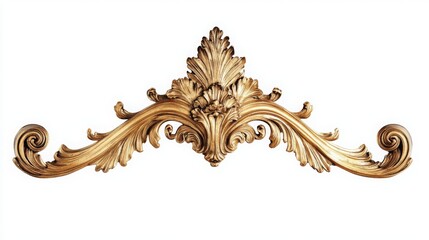 vintage gold baroque frame scroll, gold ornament on white background