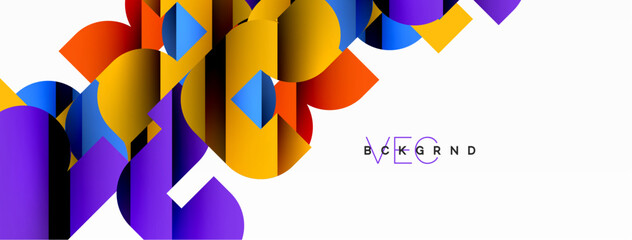 Abstract background. Colorful geometric curve shapes with black shadow lines effects