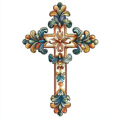Obraz premium Beautifully designed decorative cross with intricate patterns and vibrant colors, ideal for religious or artistic themes.