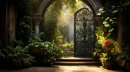 Fototapeta premium ornate open antique door