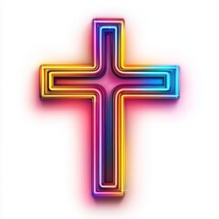 Fototapeta premium A vibrant, neon cross design, symbolizing faith and spirituality, perfect for modern religious themes and artistic expressions.