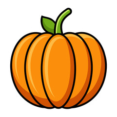 A colorful cartoon illustration showcasing a pumpkin featuring a green stem