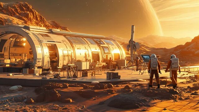 A futuristic space colony situated on a distant and mysterious alien planet