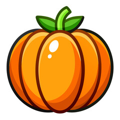 A cartoon pumpkin with a green stem and leaves illustration