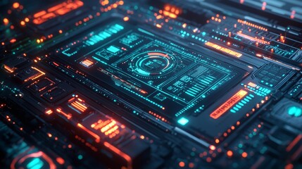 Fototapeta premium Futuristic Digital Interface with Glowing Lights and Circuitry