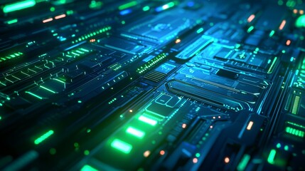 Obraz premium Futuristic Technology Circuit Board with Green Lights