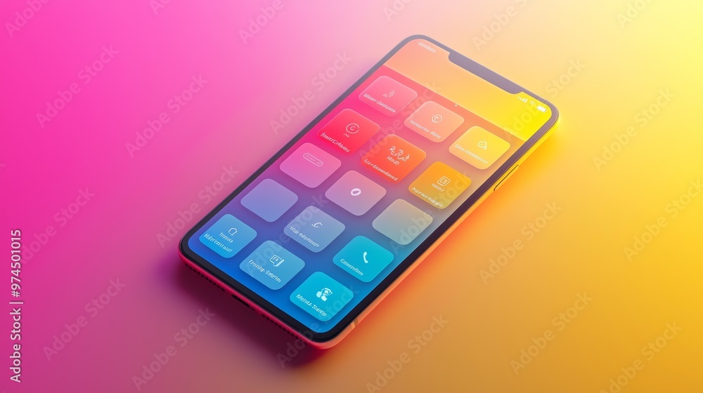 Poster modern smartphone with colorful app icons on gradient background