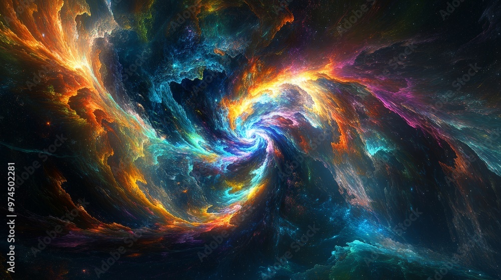 Poster a trippy space scene with pulsating cosmic energy fields and vibrant, neon-colored celestial bodies.