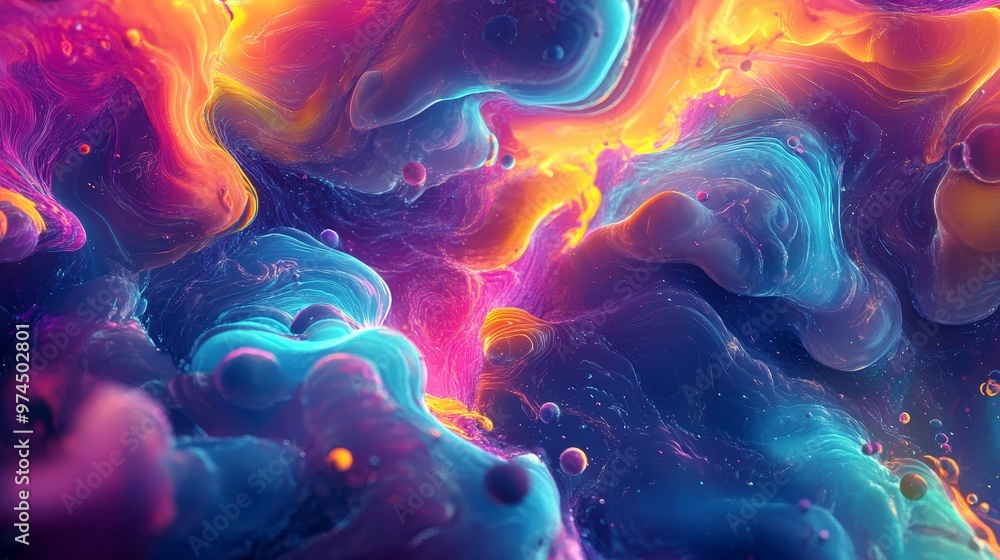 Poster a vibrant, abstract background featuring trippy textures with fluid, interconnected patterns and viv