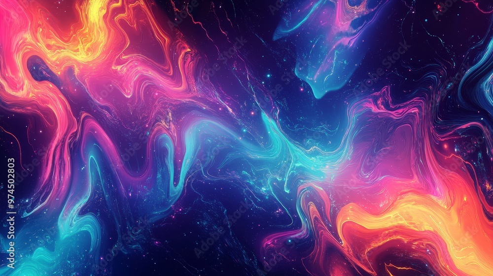 Poster a vibrant, abstract background featuring trippy textures with fluid, interconnected patterns and viv