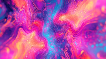 Fototapeta premium A vibrant, abstract background featuring trippy textures with kaleidoscopic patterns and bright, neon hues. 