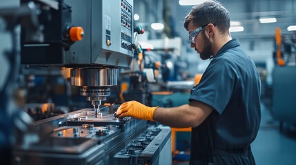 A worker operates a CNC machine, crafting intricate metal parts with high precision. The manufacturing floor is a hub of activity, with various machines humming in unison, producing components.