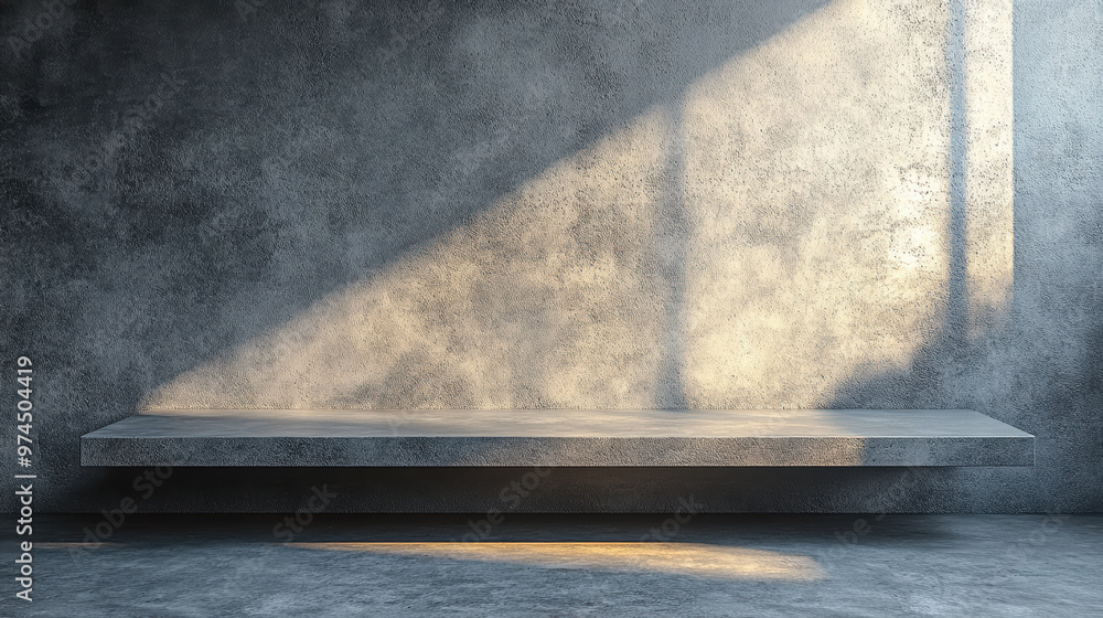 Poster sunlight casts dynamic shadows on a concrete shelf against a textured wall, creating an interplay of