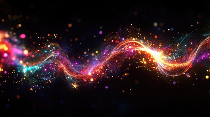 Fototapeta premium Dynamic swirling light streams in blue and orange with sparkling effects on black backdrop