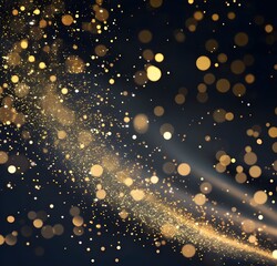 Abstract Gold Bokeh Lights and Stars Creating Sparkling Dark Background