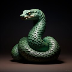 Fototapeta premium Serpentine Elegance Intricate Green Snake Sculpture Isolated on Black Background
