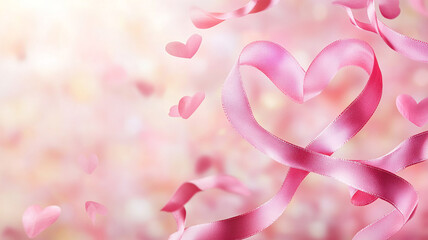 Fototapeta premium Pink ribbons symbolize unity and support during Breast Cancer Awareness Month campaigns