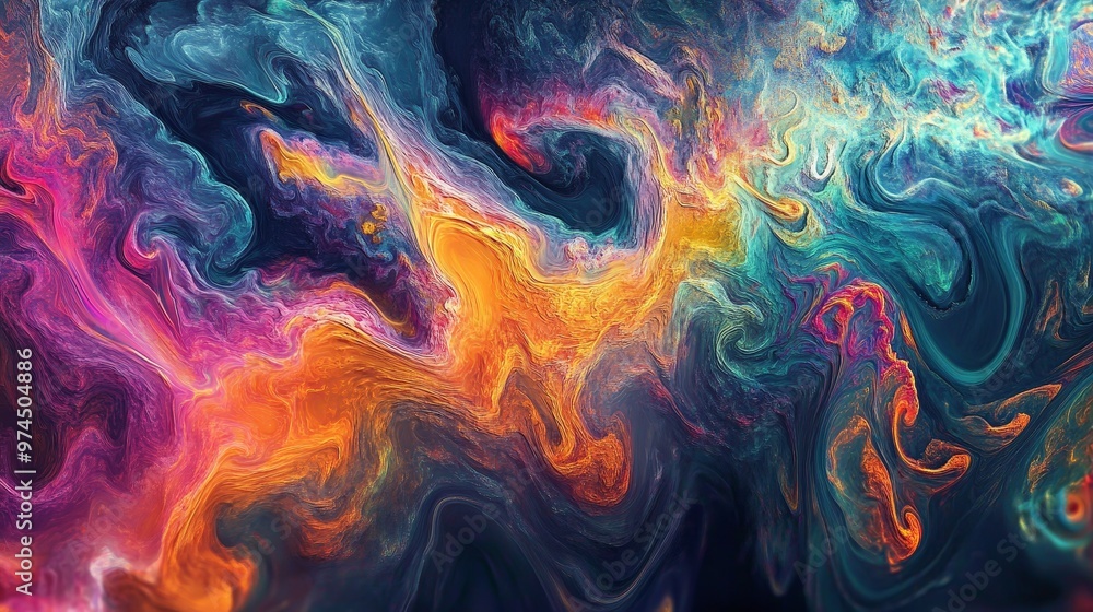 Poster an abstract art piece with trippy textures showcasing vivid, fluid patterns and colors that create a