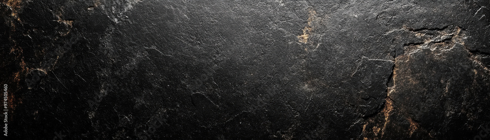 Poster close-up view of dark textured slate stone background with natural rough surface, perfect for use in