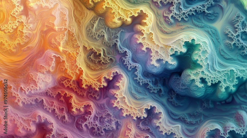 Poster an abstract visual of trippy textures with vibrant gradients and intricate fractal patterns. the tex