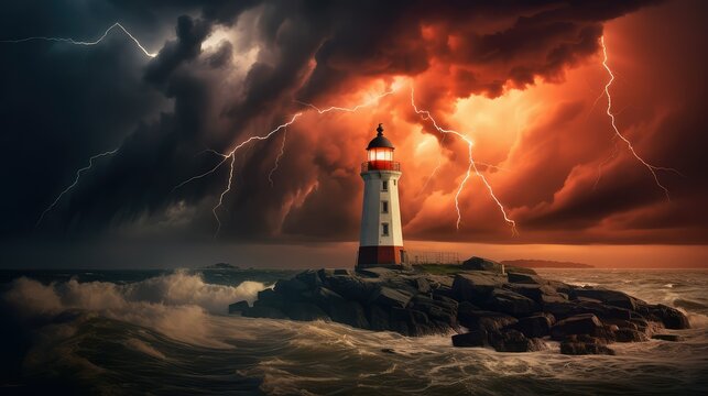 clouds light house in storm