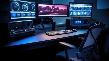 Naklejka premium mouse video editing desk