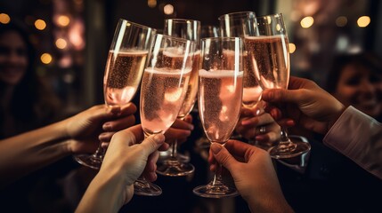 friends rose champagne glass