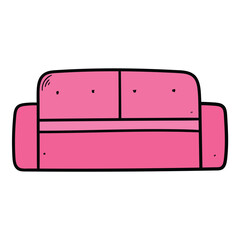Hand drawn cartoon pink sofa on white background.